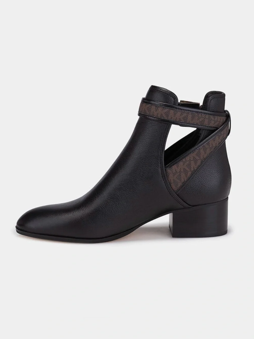Michael Kors Black Leather Ankle Booties with Logo Strap and Gold Buckle Size 6